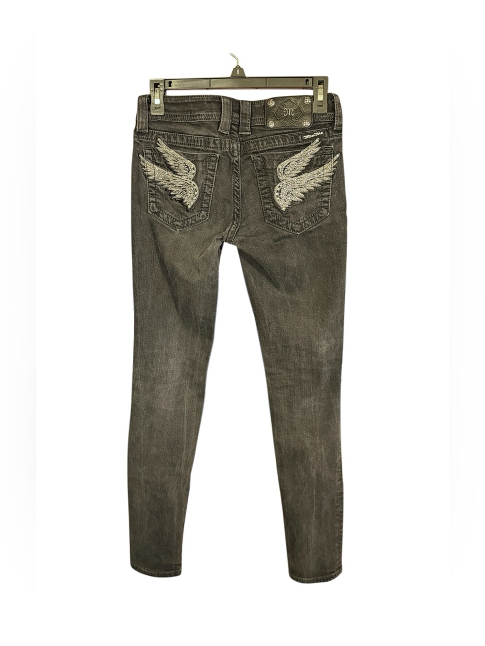 Miss Me Skinny Jeans 27 Black Angel Wing Rhinestone Embellished Y2K